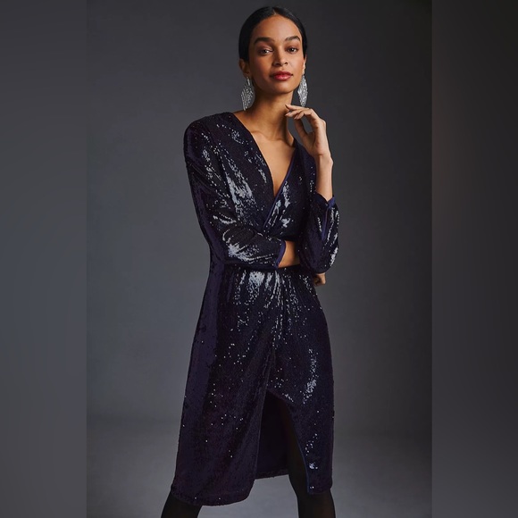 NWT Anthropologie Navy Twist-Front Sequin Dress Sizes 6&8 - Picture 2 of 6